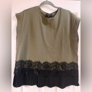 Laundry By Shelli Segal Khaki and Black Lace Muscle Tee